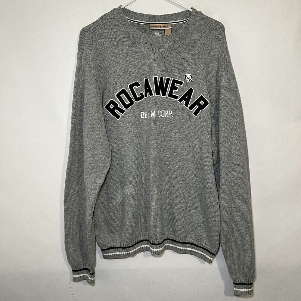 Vintage 90s Rocawear Crewneck Sweater Mens Size XL Gray Long Sleeve Denim Corp